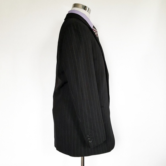 Armani Mens Pinstripe Wool Blazer 42R Black White - Picture 2 of 8